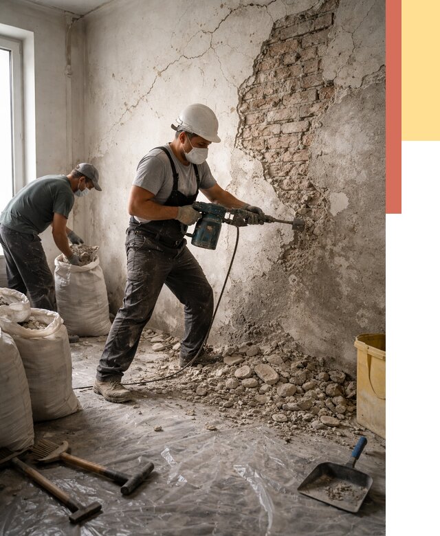 Демонтаж штукатурки со стен в Добрянке от 7273 руб/м² — быстро и недорого | ОТДЕЛОЧНИК-Дбр