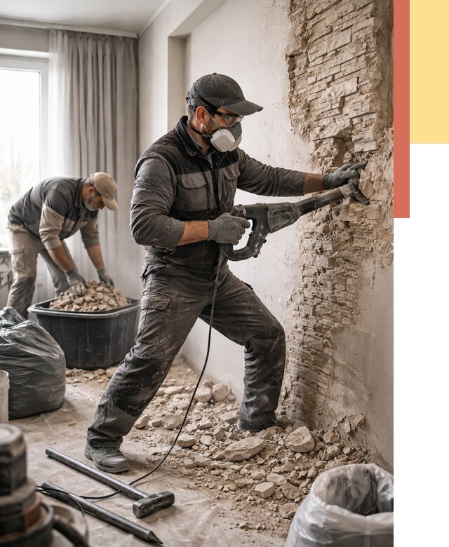 Демонтаж декоративного камня в Добрянке от 1465 руб/м² — быстро и недорого | ОТДЕЛОЧНИК-Дбр