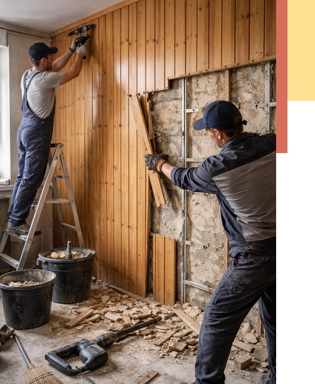 Демонтаж вагонки со стен в Добрянке от 1465 руб. — снятие, удаление, срочно | ОТДЕЛОЧНИК-Дбр