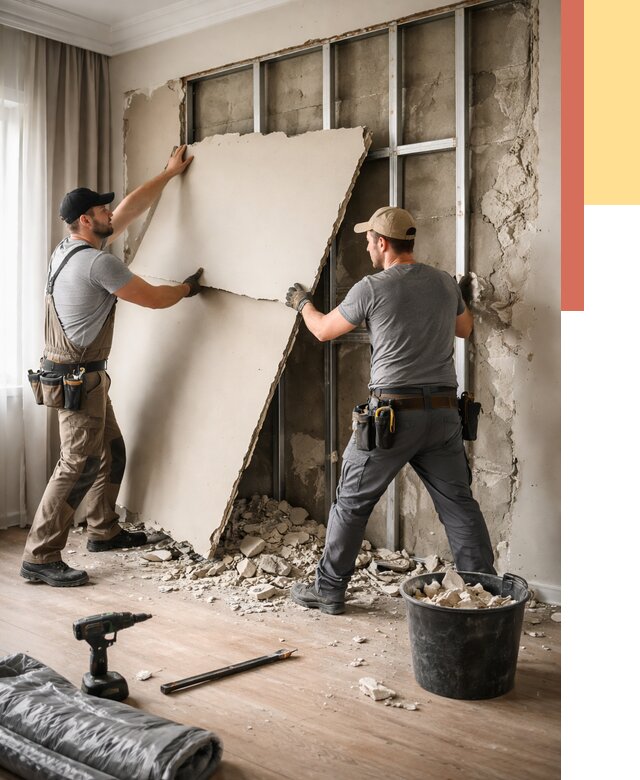 Демонтаж гипсокартона со стен в Добрянке от 354 руб. — услуги демонтажа | ОТДЕЛОЧНИК-Дбр