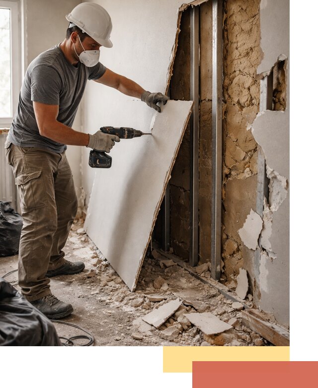 Демонтаж гипсокартона со стен в Добрянке качественно и быстро