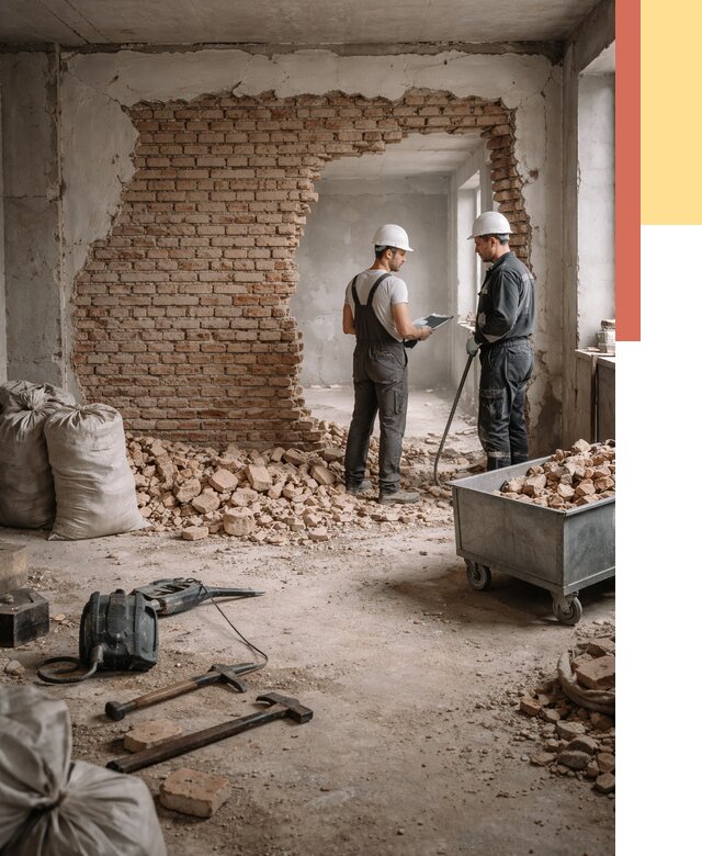 Демонтаж кирпичных стен в Добрянке от 4243 руб. — быстро, недорого, под ключ | ОТДЕЛОЧНИК-Дбр