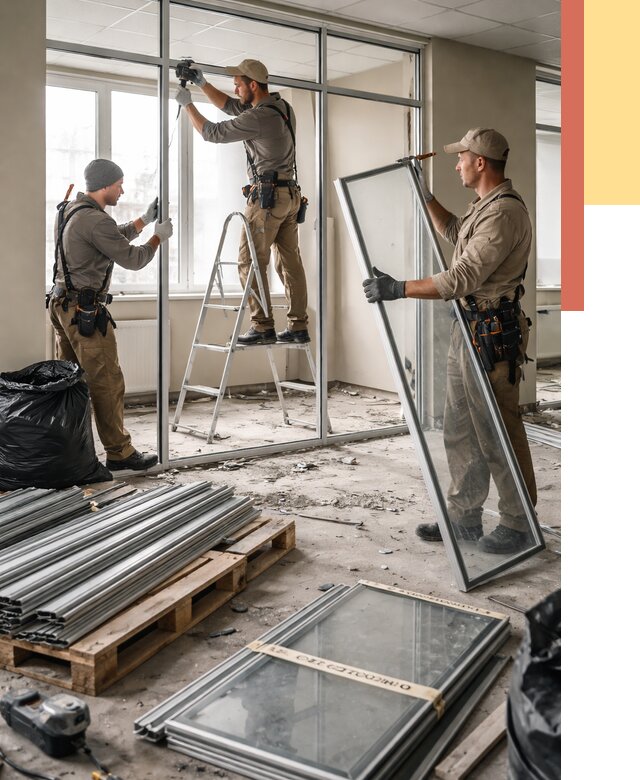 Демонтаж алюминиевых перегородок в Добрянке от 4243 руб. — быстро и недорого | ОТДЕЛОЧНИК-Дбр