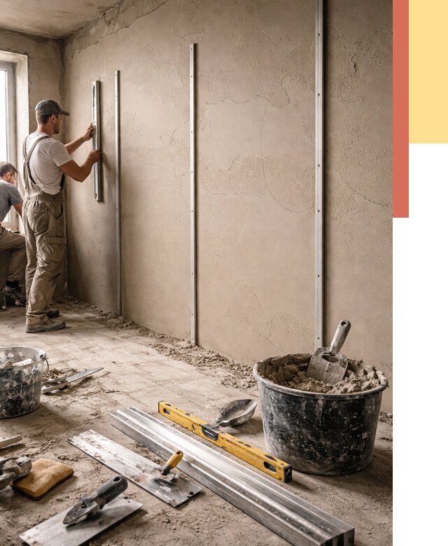 Штукатурка стен по маякам в Добрянке от 5556 руб./м² — выравнивание под ключ | ОТДЕЛОЧНИК-Дбр