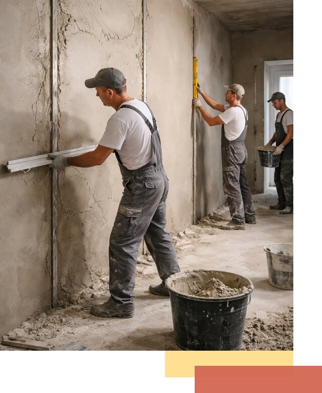 Штукатурка стен по маякам в Добрянке — точная и ровная поверхность