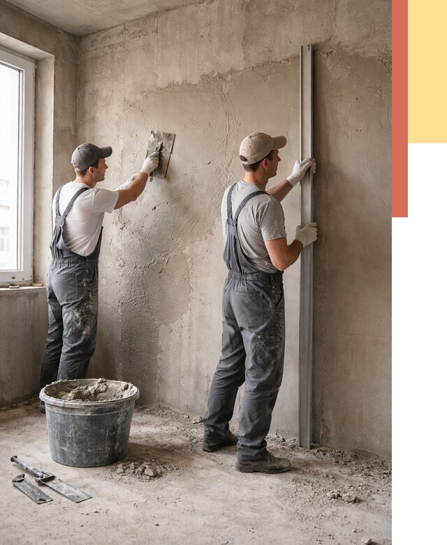 Штукатурка бетонных стен в Добрянке от 4546 руб/м² — качественно и быстро | ОТДЕЛОЧНИК-Дбр