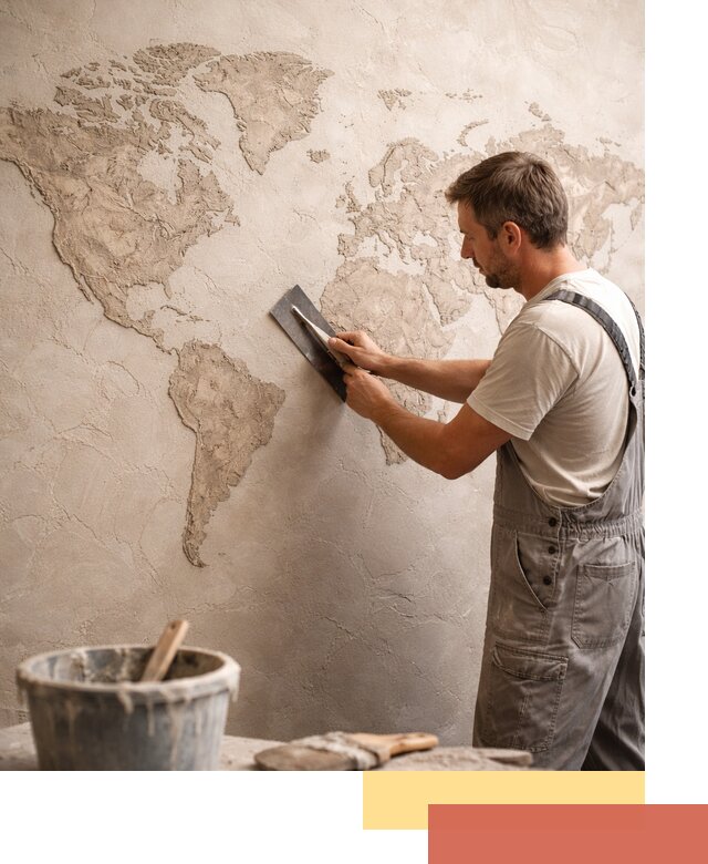 Декоративная штукатурка «Карта мира» под ключ в Добрянке