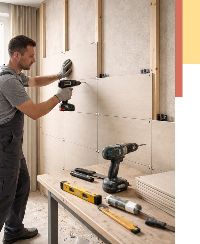 Монтаж МДФ панелей на стены в Добрянке от 1263 руб. под ключ | ОТДЕЛОЧНИК-Дбр