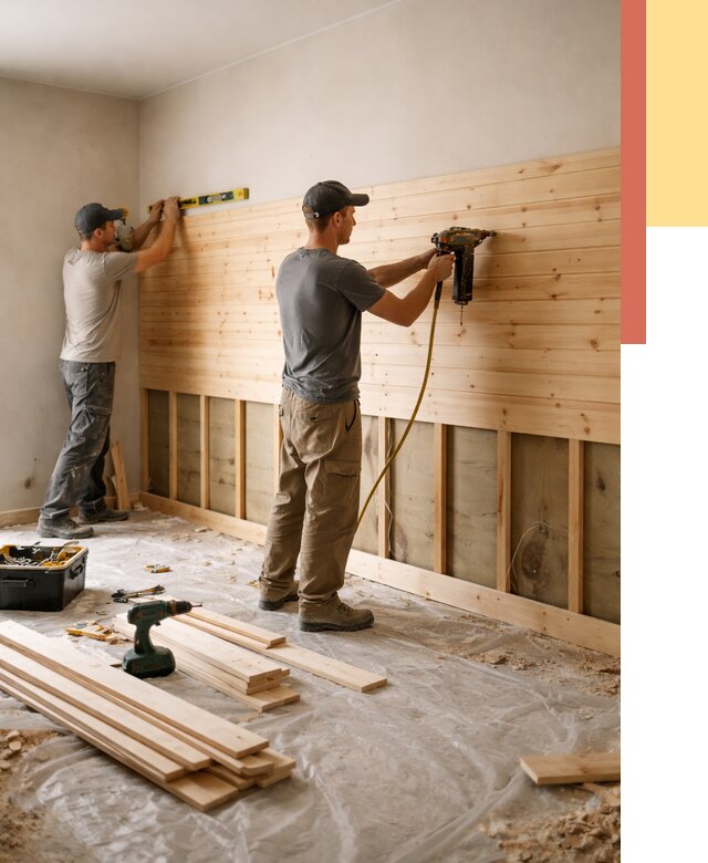 Монтаж деревянной вагонки на стены в Добрянке от 7577 руб. | Услуги монтажа вагонки | ОТДЕЛОЧНИК-Дбр