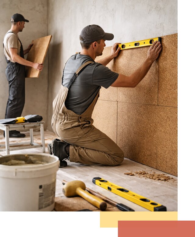 Монтаж пробковых панелей на стены в Добрянке быстро и качественно