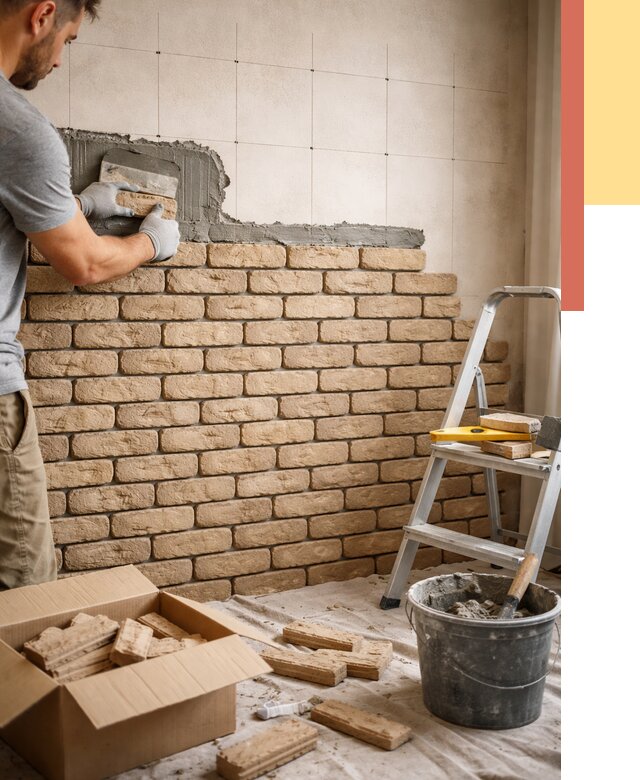 Монтаж декоративного кирпича в Добрянке от 3233 руб./м² — быстро и недорого | ОТДЕЛОЧНИК-Дбр