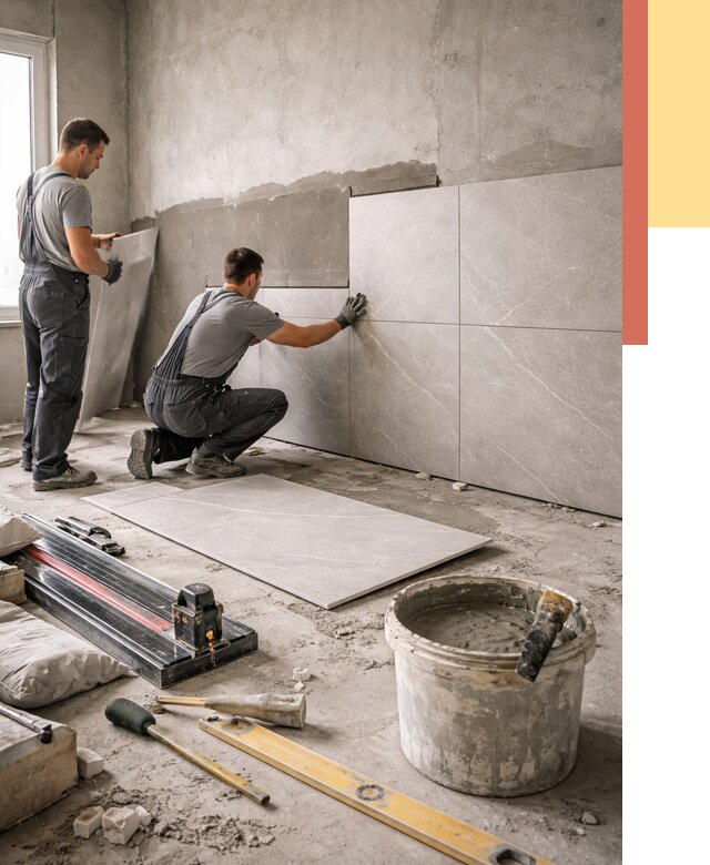 Облицовка стен керамогранитом в Добрянке от 4243 руб./м² — услуги под ключ | ОТДЕЛОЧНИК-Дбр