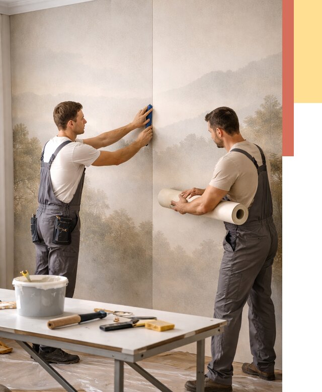 Поклейка фотообоев в Добрянке от 8587 руб/м² — быстро и недорого | ОТДЕЛОЧНИК-Дбр