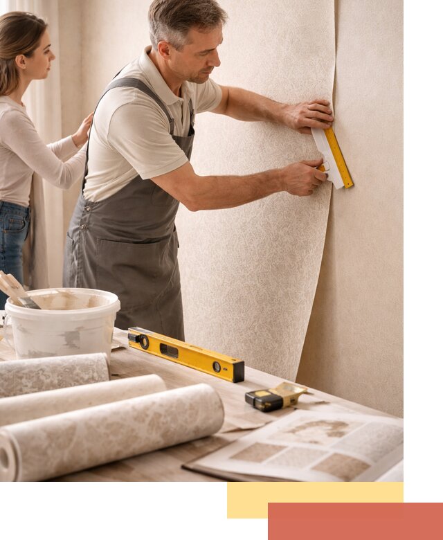 Поклейка обоев с подбором рисунка в Добрянке