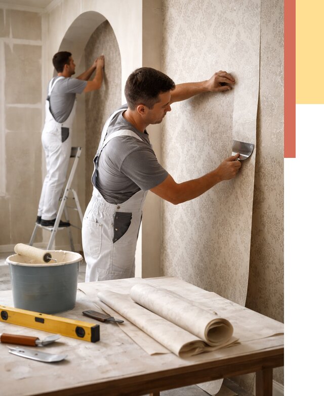 Поклейка обоев на сложные стены в Добрянке от 2829 руб. под ключ | ОТДЕЛОЧНИК-Дбр