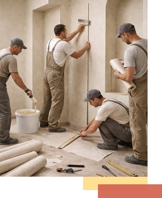 Поклейка обоев на сложные стены и неровные поверхности в Добрянке