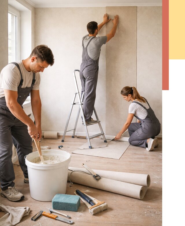 Оклейка стен обоями в Добрянке от 3536 руб/м2 — быстро и недорого | ОТДЕЛОЧНИК-Дбр