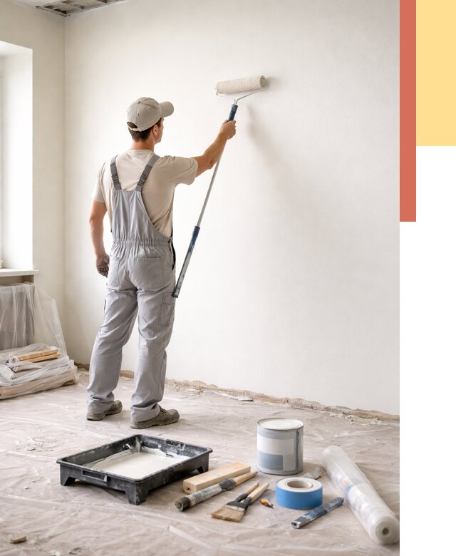 Покраска стен водоэмульсионной краской в Добрянке от 455 руб. за м² | ОТДЕЛОЧНИК-Дбр