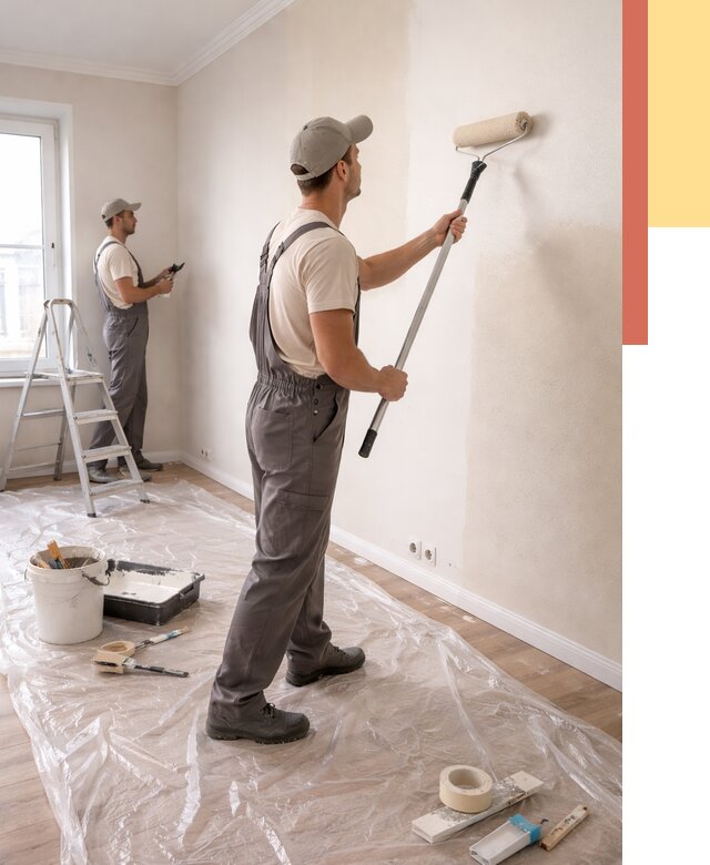 Покраска стен акриловой краской в Добрянке от 3536 руб./м² — быстро и недорого | ОТДЕЛОЧНИК-Дбр