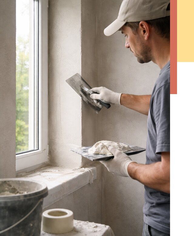 Штукатурка откосов в Добрянке от 4546 руб/м² — услуги и выравнивание под ключ | ОТДЕЛОЧНИК-Дбр