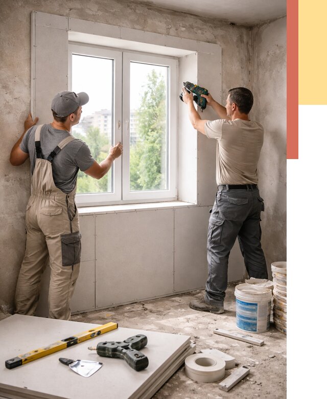 Монтаж откосов из гипсокартона в Добрянке от 4546 руб. под ключ | ОТДЕЛОЧНИК-Дбр