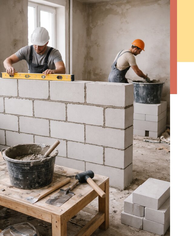 Кладка перегородок из газобетона в Добрянке от 3233 руб. под ключ | ОТДЕЛОЧНИК-Дбр