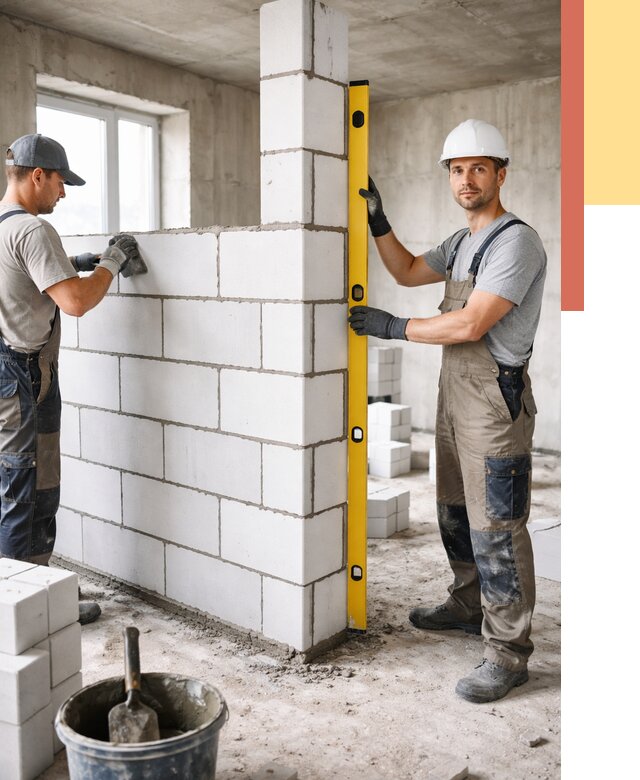 Кладка перегородок из пеноблока в Добрянке от 1818 руб. под ключ | ОТДЕЛОЧНИК-Дбр