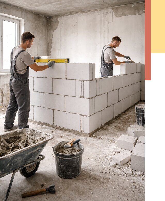 Кладка перегородок из ПГП в Добрянке от 2526 руб./м2 — монтаж и возведение под ключ | ОТДЕЛОЧНИК-Дбр