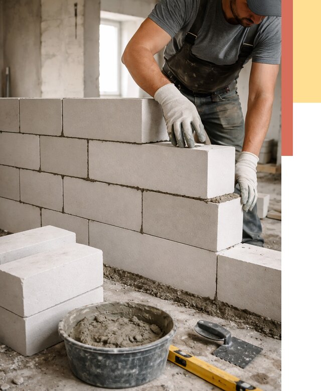 Кладка перегородок из силикатного блока в Добрянке от 4041 руб. под ключ | ОТДЕЛОЧНИК-Дбр