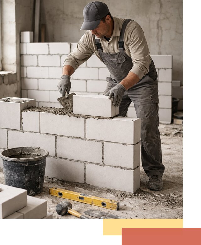 Кладка перегородок из силикатного блока в Добрянке