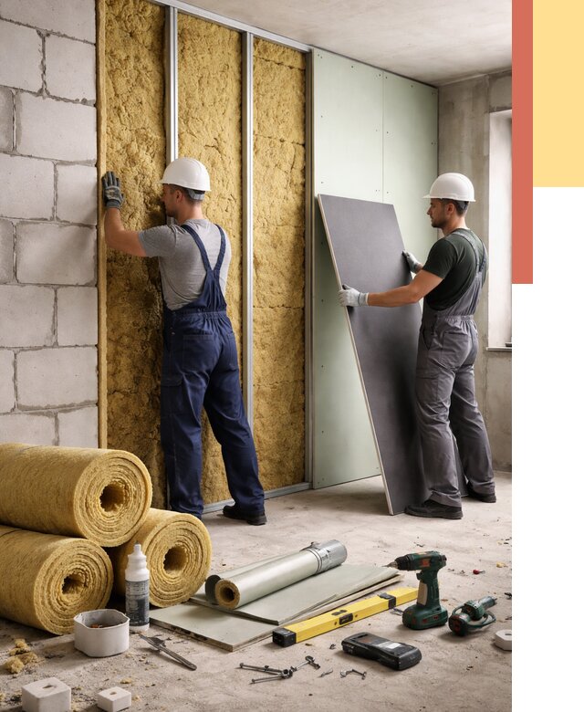 Шумоизоляция перегородок из блоков в Добрянке от 1869 руб./м² — быстро и недорого | ОТДЕЛОЧНИК-Дбр