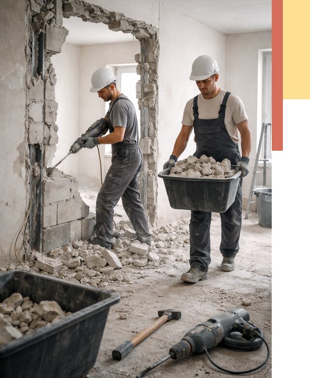 Демонтаж блоковых перегородок в Добрянке от 3788 руб. — быстро и недорого | ОТДЕЛОЧНИК-Дбр