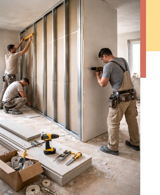 Монтаж однослойной перегородки из гипсокартона в Добрянке от 657 руб. | ОТДЕЛОЧНИК-Дбр