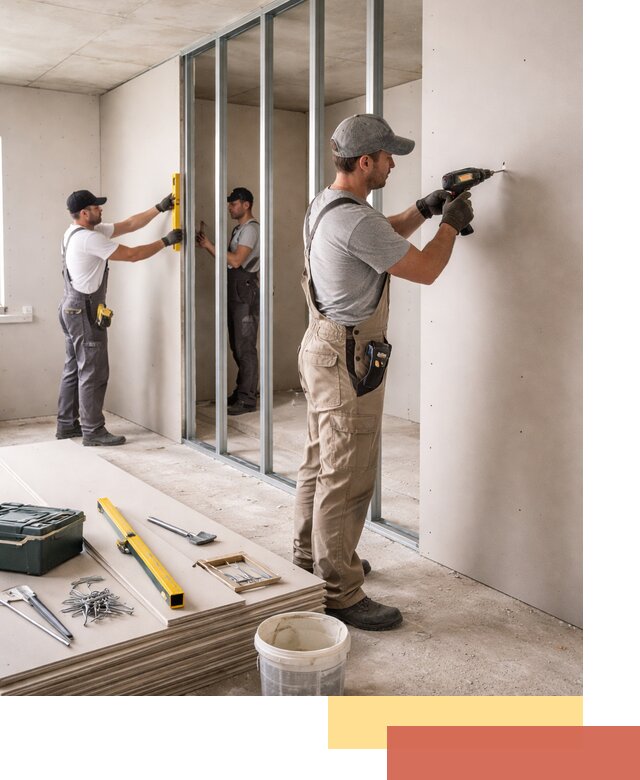 Однослойная перегородка из гипсокартона в Добрянке под ключ, монтаж и отделка