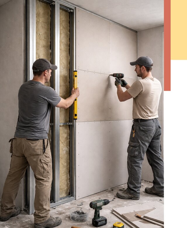 Монтаж двухслойной перегородки из гипсокартона в Добрянке от 1465 руб. | ОТДЕЛОЧНИК-Дбр