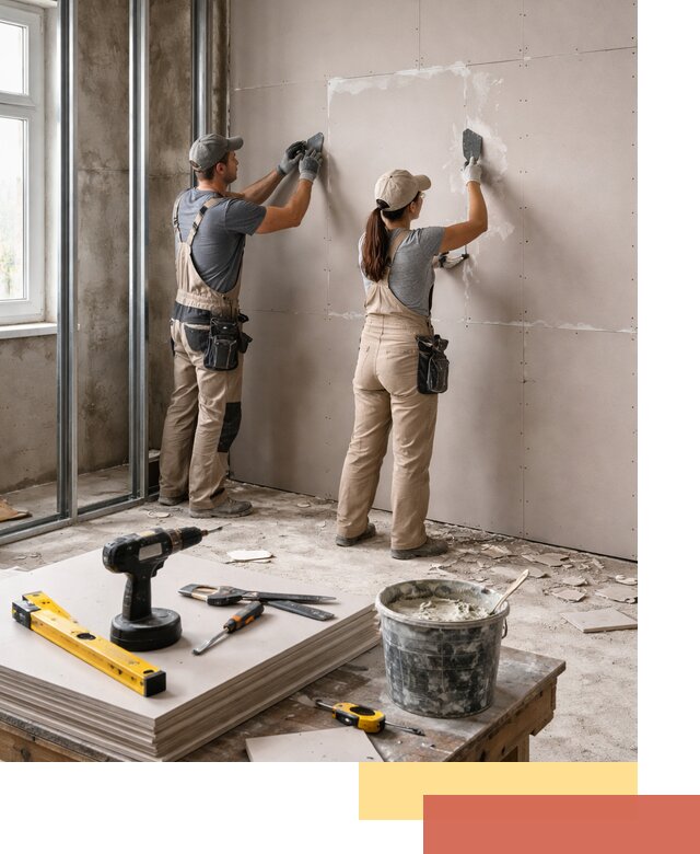 Монтаж двухслойной перегородки из гипсокартона в Добрянке