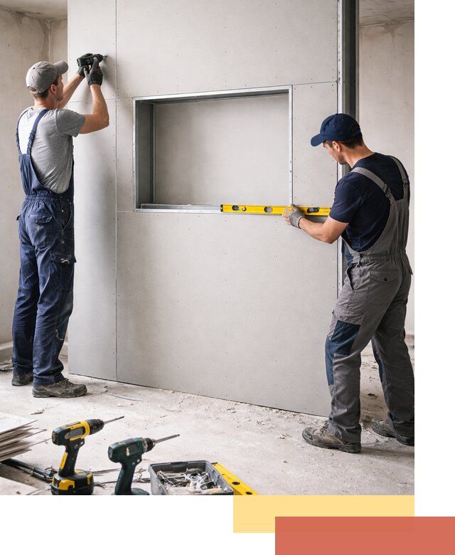 Перегородка из гипсокартона с нишей под декор в Добрянке