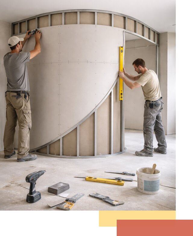 Радиусная перегородка из гипсокартона в Добрянке под ключ