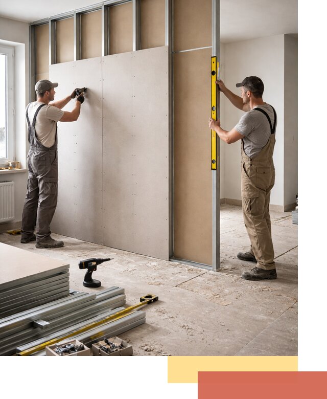 Зонирующая перегородка из гипсокартона под ключ в Добрянке