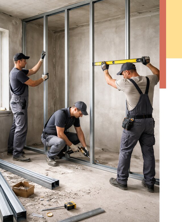 Монтаж каркаса перегородки из профиля в Добрянке от 758 руб. | ОТДЕЛОЧНИК-Дбр