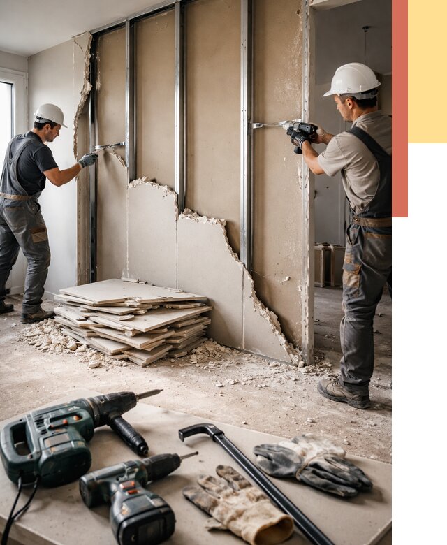 Демонтаж перегородки из гипсокартона в Добрянке от 1212 руб. быстро и недорого | ОТДЕЛОЧНИК-Дбр