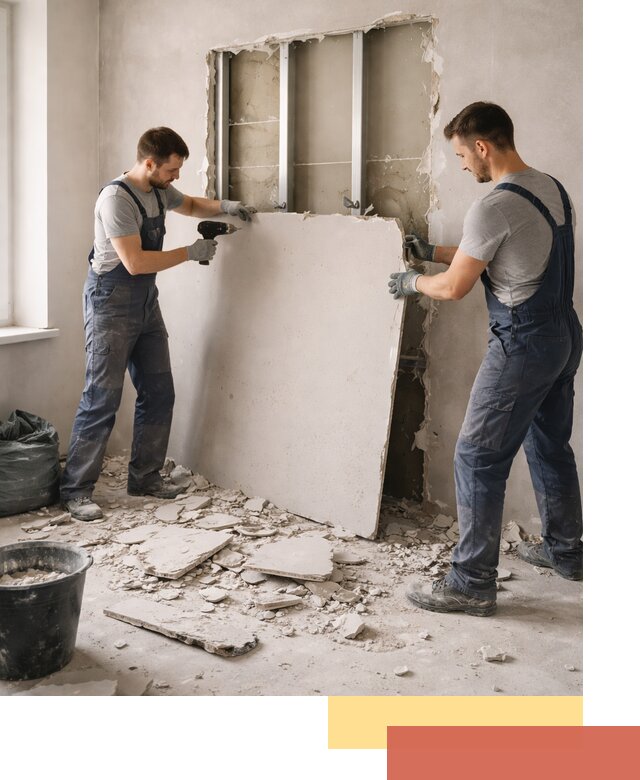 Демонтаж перегородки из гипсокартона в Добрянке быстрый и аккуратный