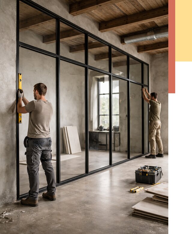 Стеклянные перегородки лофт в Добрянке от 10607 руб. под ключ | ОТДЕЛОЧНИК-Дбр