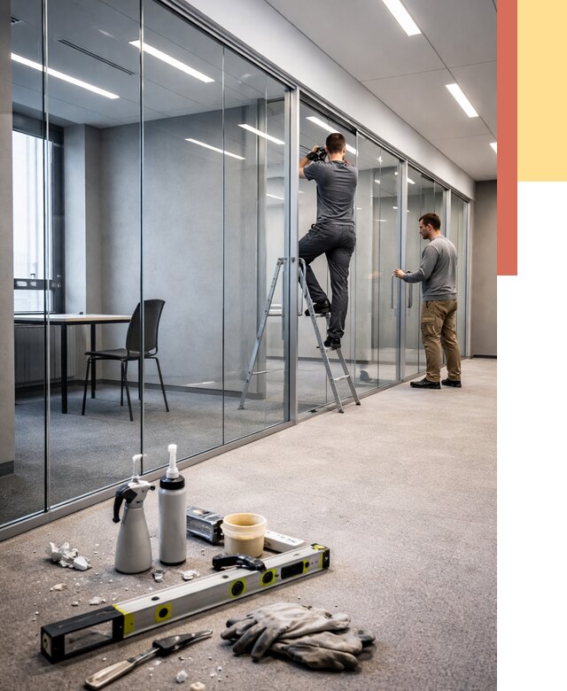 Стеклянные офисные перегородки в Добрянке от 8587 руб. — монтаж и установка | ОТДЕЛОЧНИК-Дбр