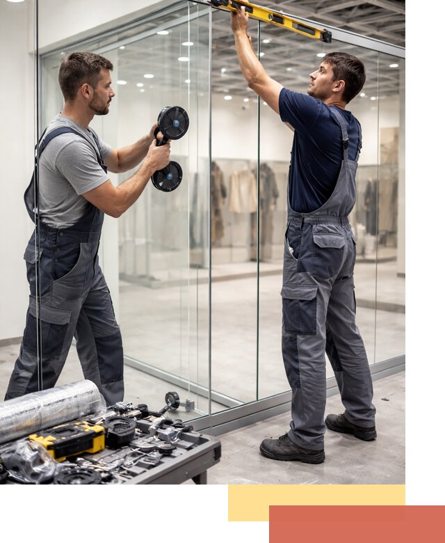 Стеклянные перегородки для магазинов в Добрянке — монтаж и установка