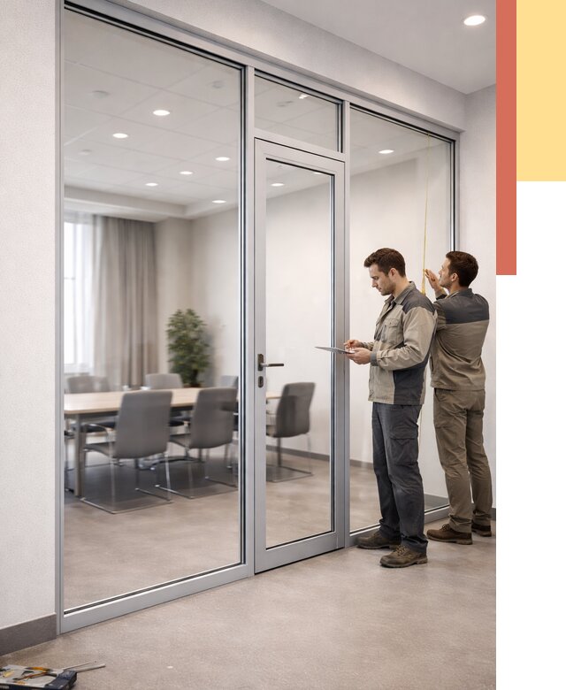 Установка и монтаж алюминиевых перегородок со стеклом в Добрянке от 8284 руб. | ОТДЕЛОЧНИК-Дбр