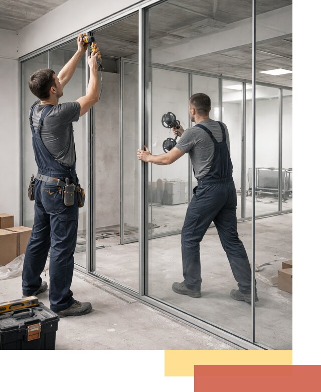 Алюминиевые перегородки со стеклом в Добрянке — изготовление и монтаж