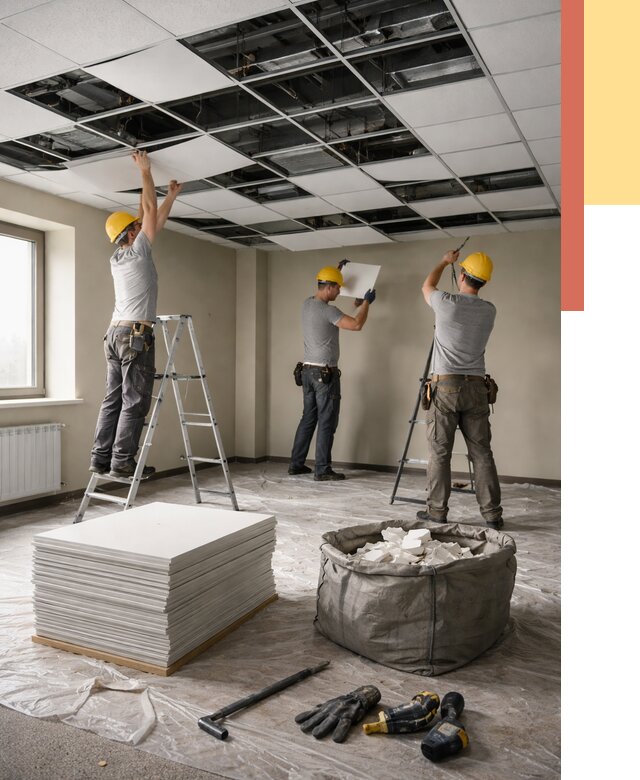 Демонтаж потолка Армстронг в Добрянке от 4546 руб. быстро и недорого | ОТДЕЛОЧНИК-Дбр