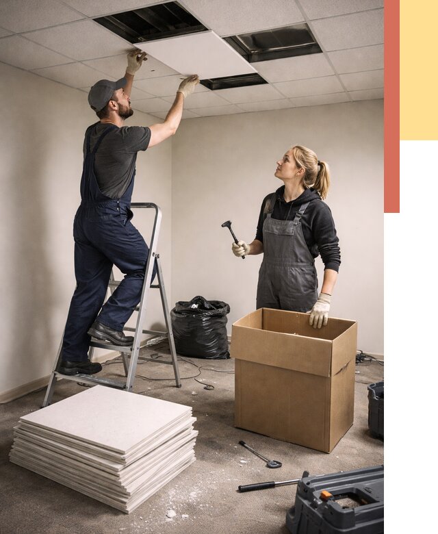 Демонтаж потолочной плитки в Добрянке от 4546 руб. быстро и недорого | ОТДЕЛОЧНИК-Дбр