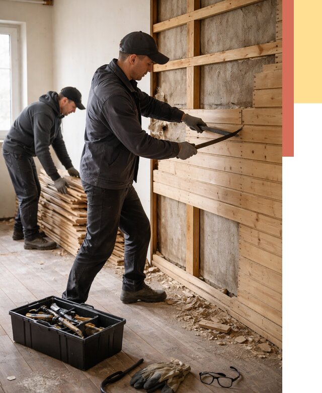 Демонтаж вагонки в Добрянке от 3839 руб/м2 — быстро и недорого | ОТДЕЛОЧНИК-Дбр